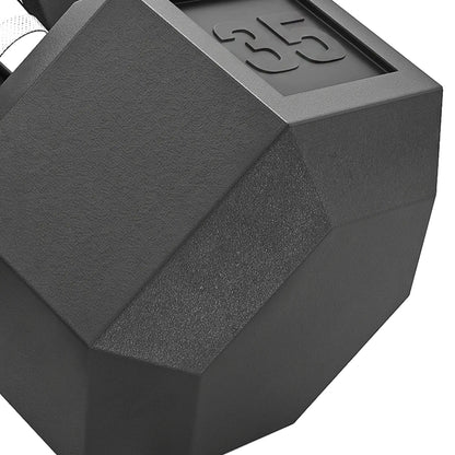 2X35 lbs Rubber Hex Dumbbell Set, Black, Black