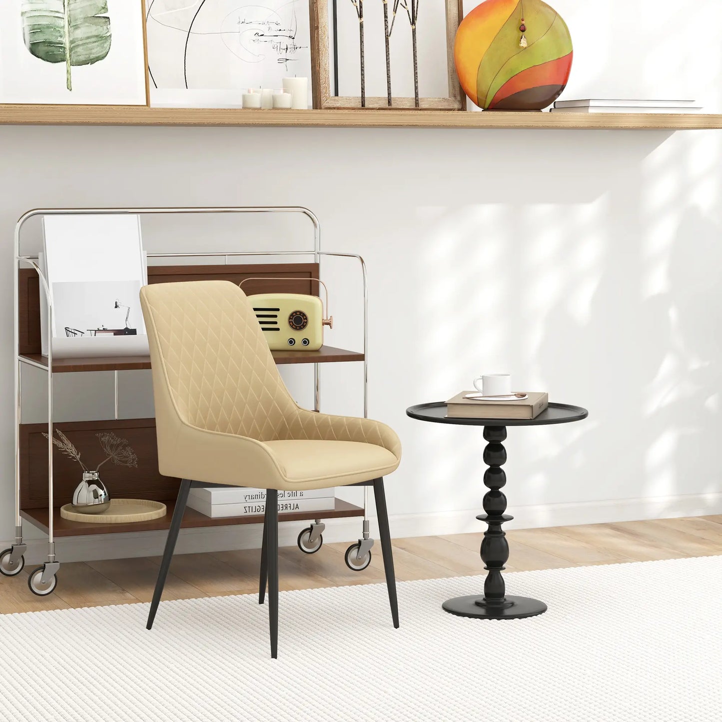 Modern Dining Chairs Set of 2, PU Leather, Metal Legs, Khaki Dining Chairs at Gallery Canada