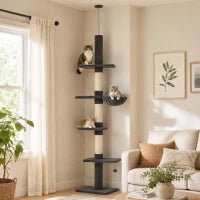Arbre à chat à 5 niveaux, réglable de 88,6" à 100,4", poteaux à gratter