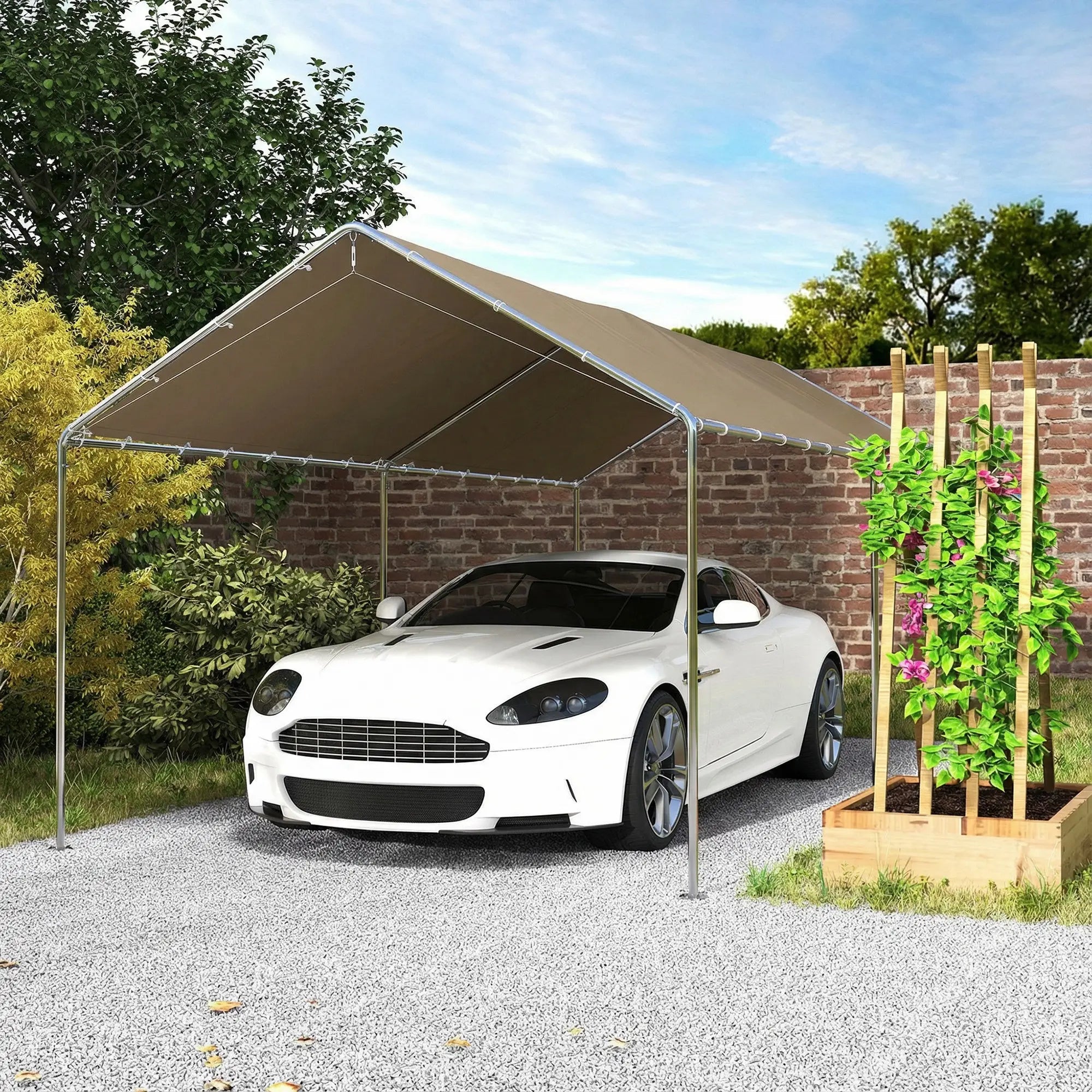 10' x 20' Carport, Heavy Duty Galvanized Canopy, Khaki Car Shelters at Gallery Canada