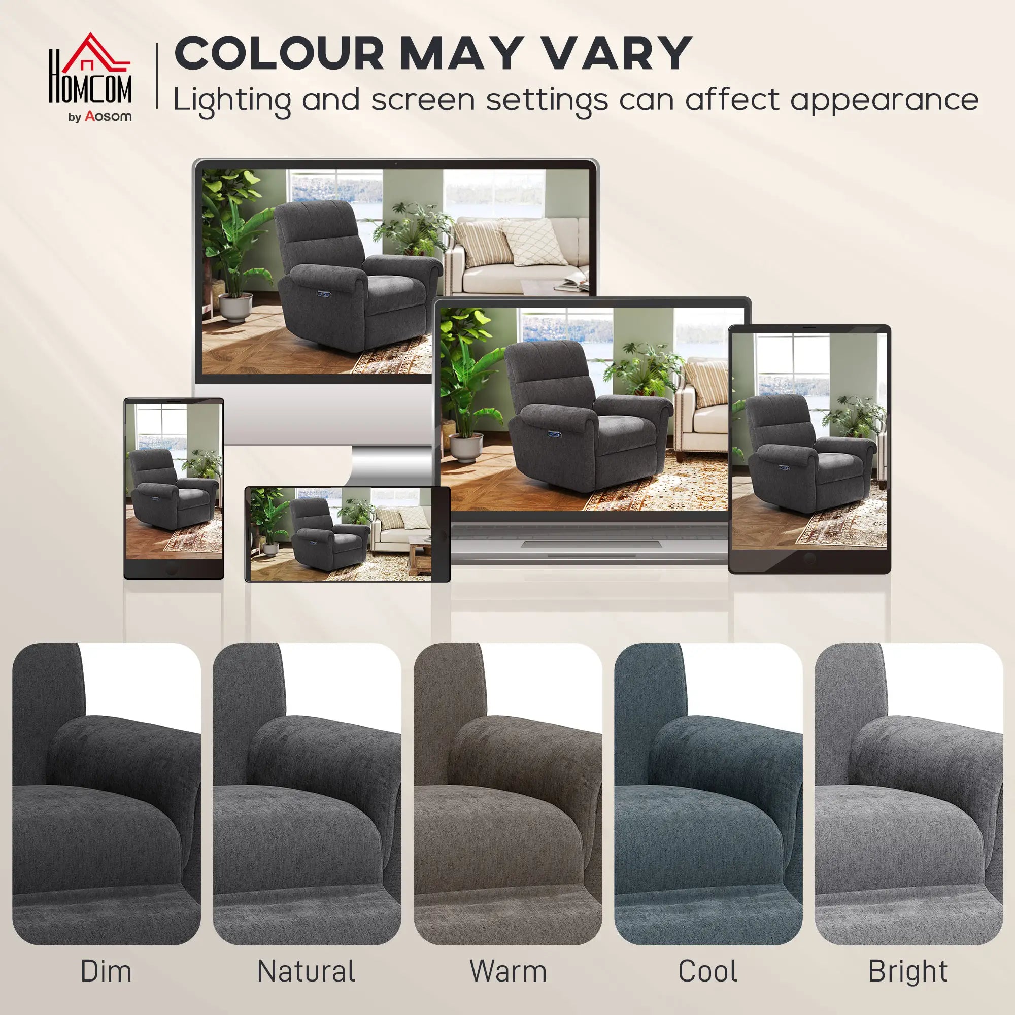 Fabric Recliner Chair, USB Ports, Swivel Rocking Footrest, Dark Grey Single Sofas at Gallery Canada