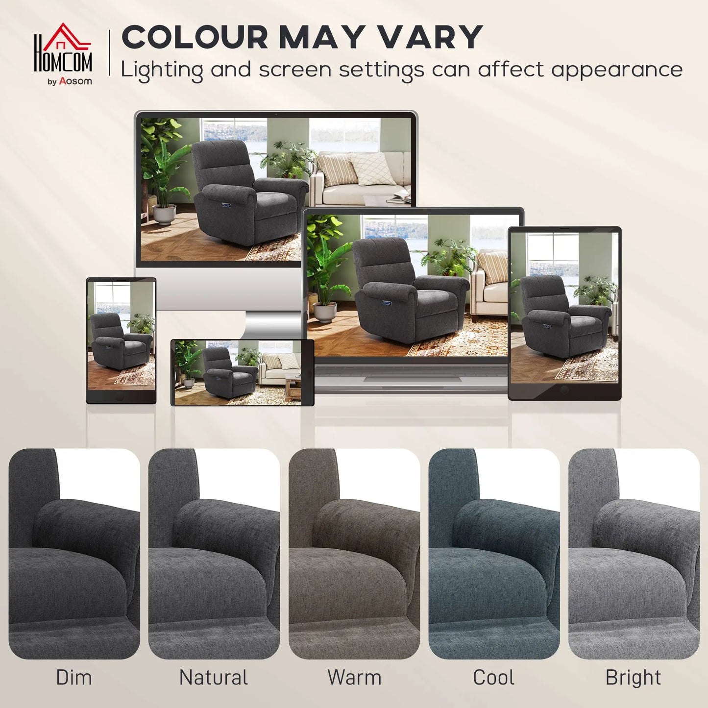 Fabric Recliner Chair, USB Ports, Swivel Rocking Footrest, Dark Grey Single Sofas at Gallery Canada