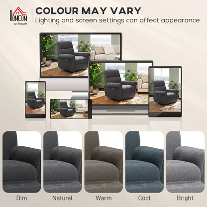 Fabric Recliner Chair, USB Ports, Swivel Rocking Footrest, Dark Grey Single Sofas at Gallery Canada