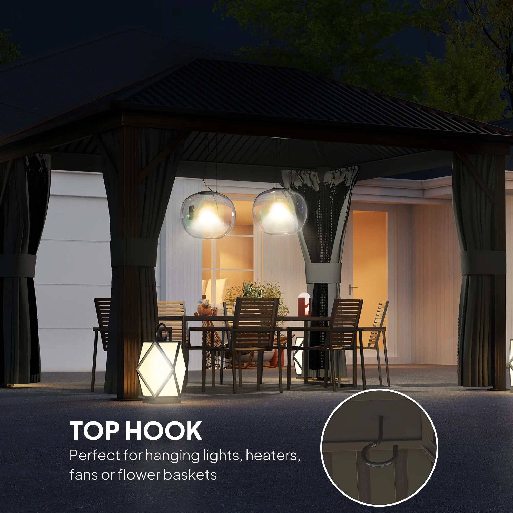 10' x 12' Hardtop Gazebo, Metal Roof, Aluminum Frame, Mesh Nettings, Dark Grey Gazebos at Gallery Canada