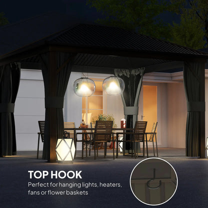 10' x 12' Hardtop Gazebo, Metal Roof, Aluminum Frame, Mesh Nettings, Dark Grey Gazebos at Gallery Canada