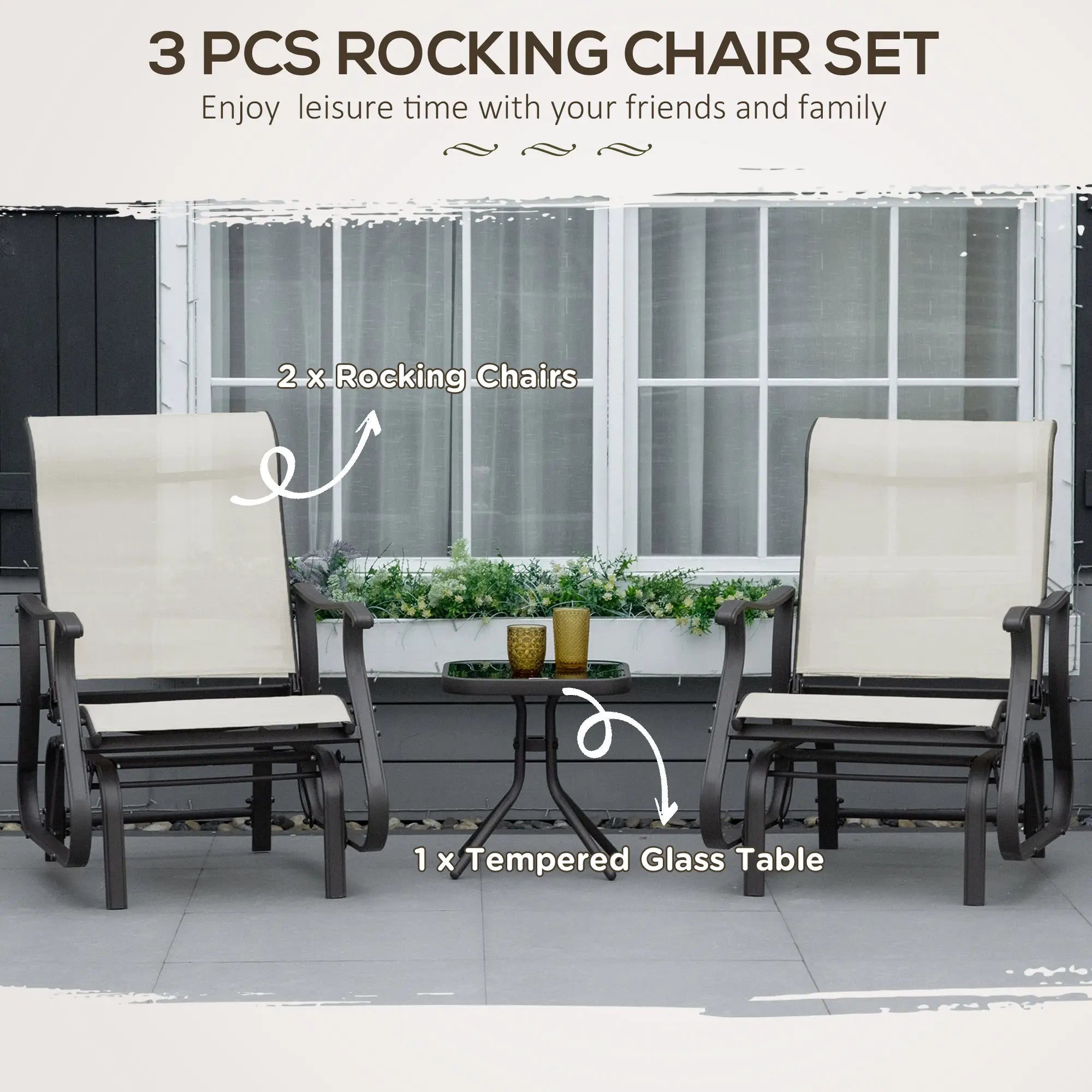3pc Gliding Rocking Chair Set Cream White, Cream White Outdoor Gliders at Gallery Canada