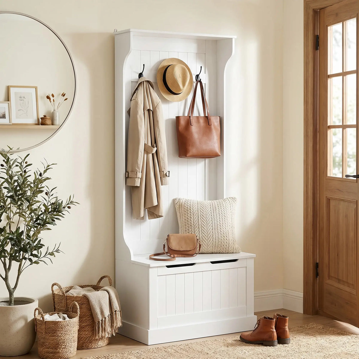 3-In-1 Hall Tree, Coat Rack, Shoe Storage, Bench Seat, Entryway Bench, 4 Hooks Clothing Storage at Gallery Canada