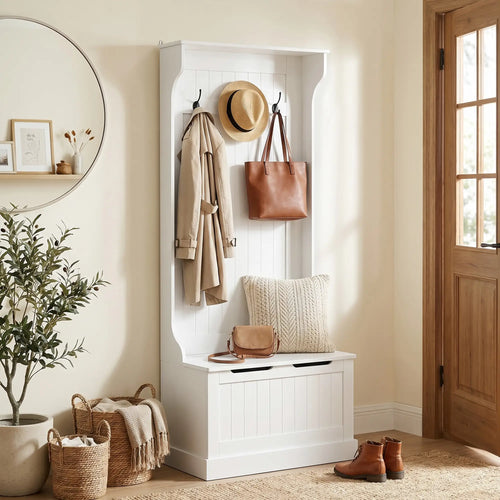 3-In-1 Hall Tree, Coat Rack, Shoe Storage, Bench Seat, Entryway Bench, 4 Hooks
