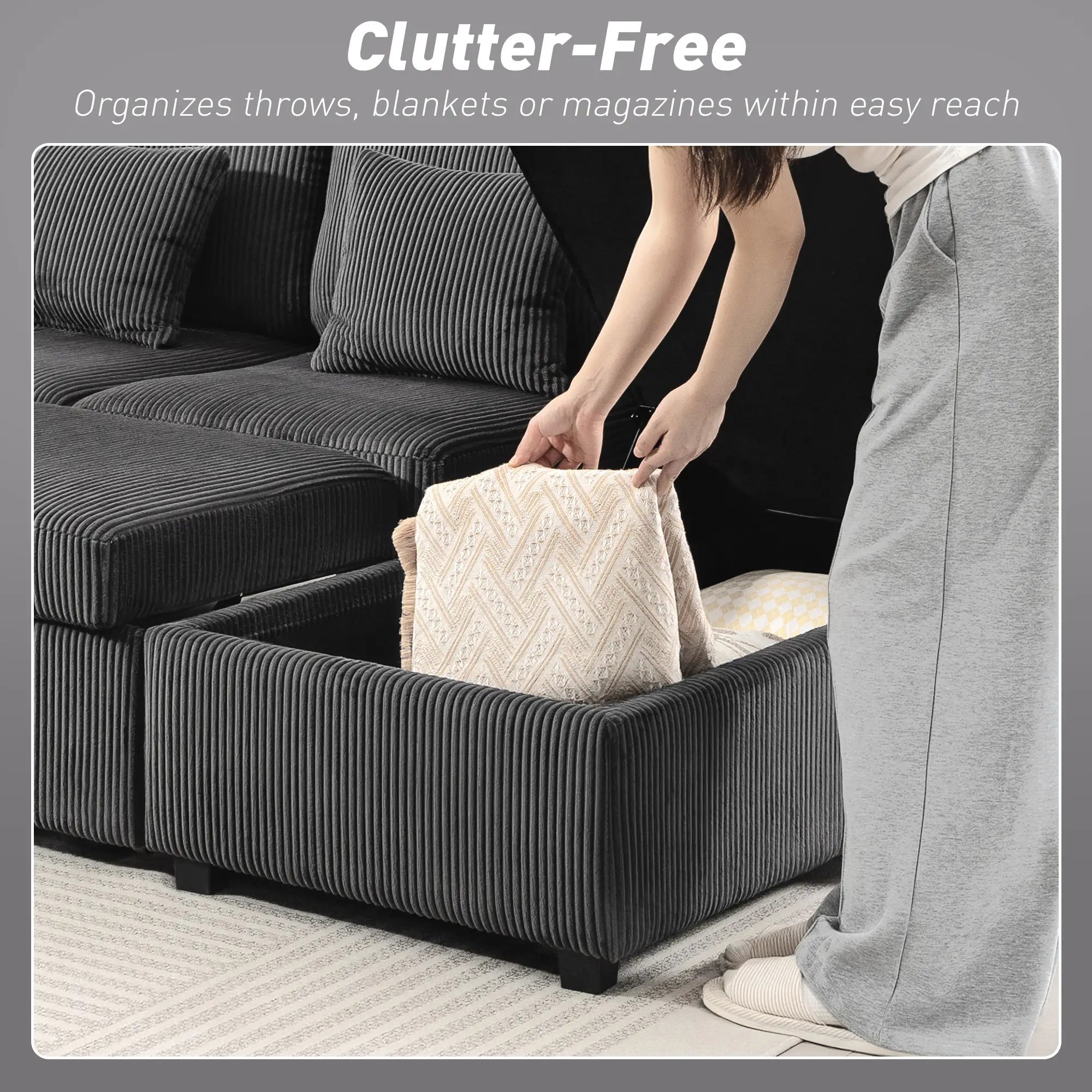 Convertible Sofa Bed, U-Shaped Sleeper Couch with Storage Chaise, Grey Sofas & Reclining Chairs at Gallery Canada