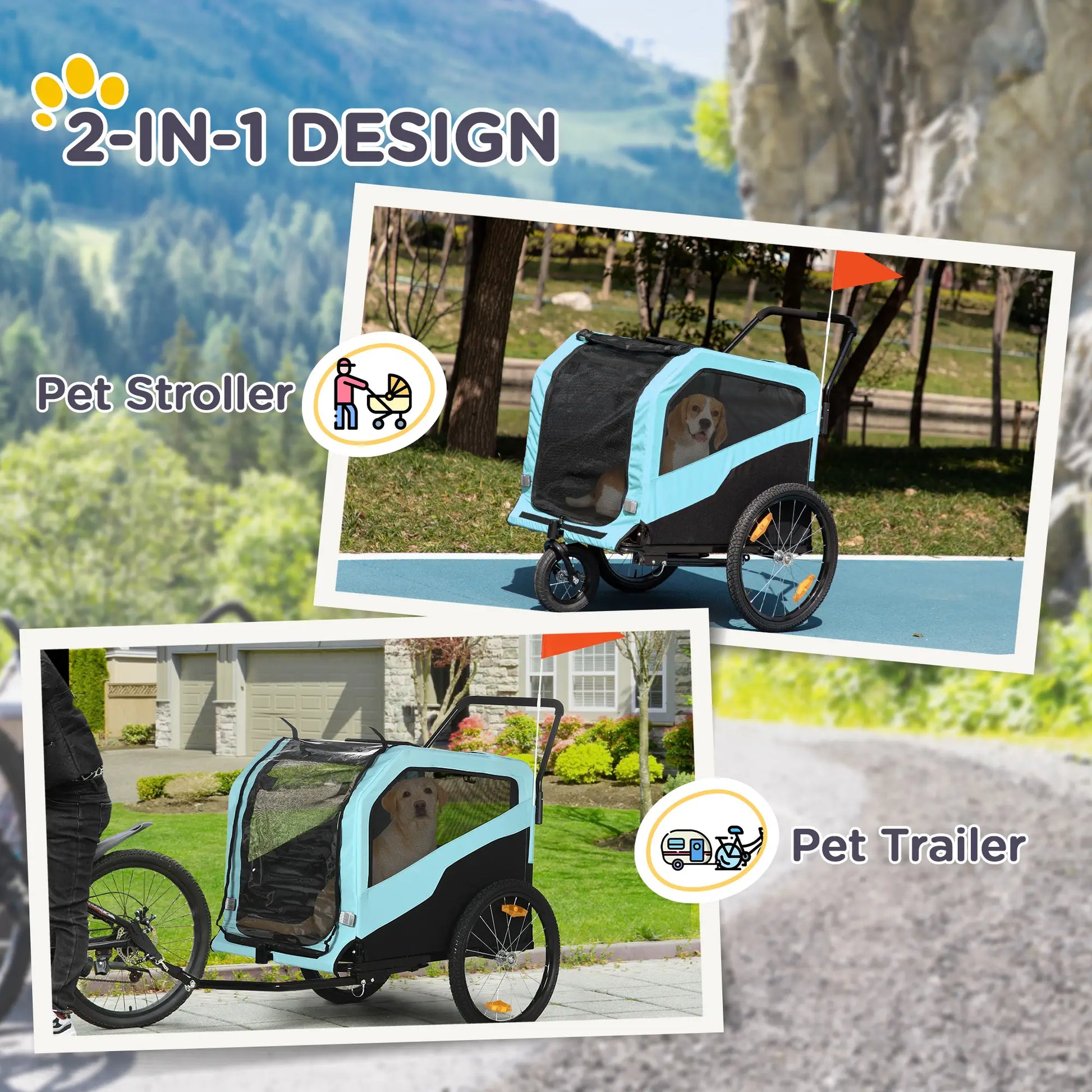 2-in-1 Dog Bike Trailer, Pet Stroller, Large, Quick-Release Wheels, Blue Dog Bike Trailers & Strollers at Gallery Canada