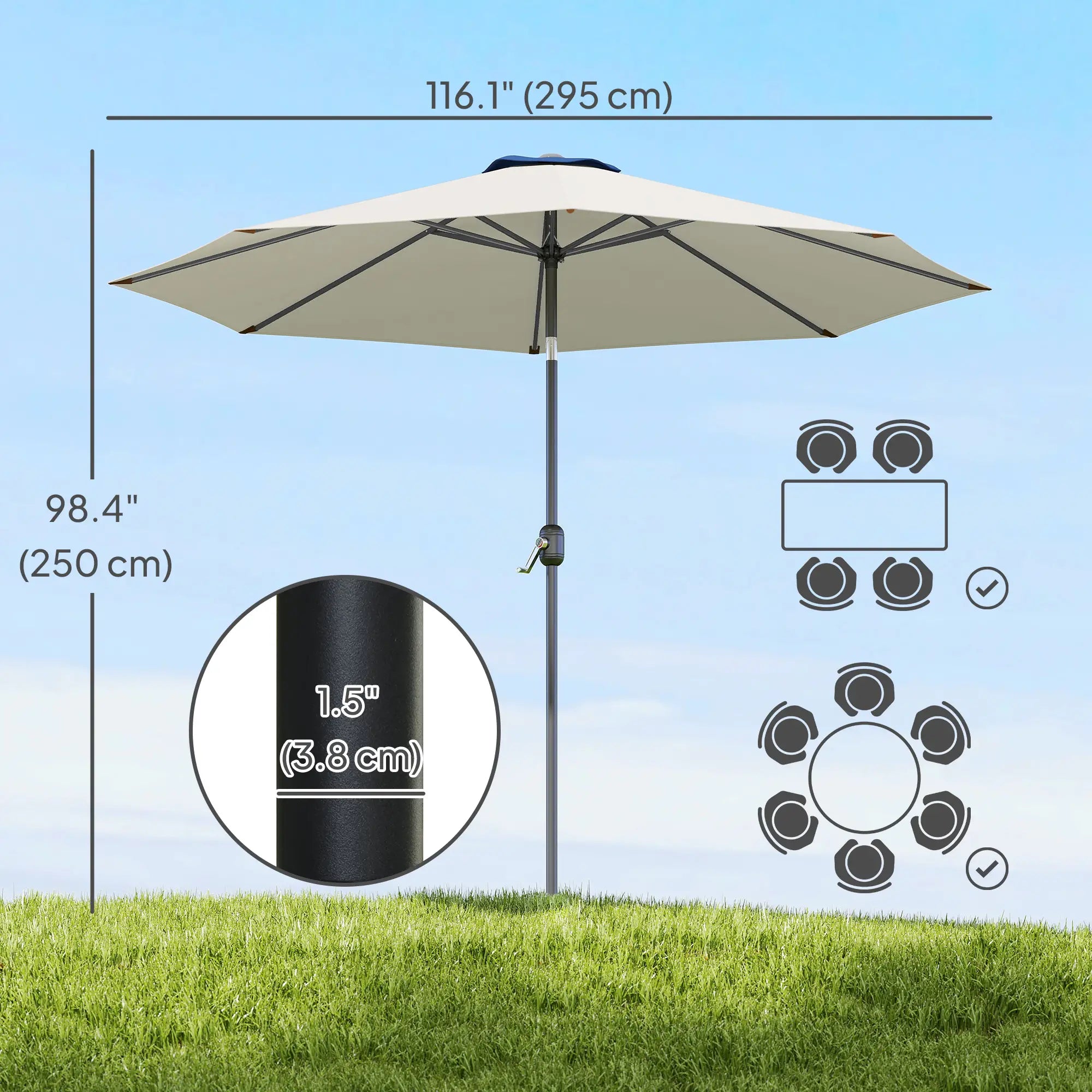 10' x 8' Round Patio Umbrella, Crank Handle, Tilt, Light Grey Sun Umbrellas at Gallery Canada