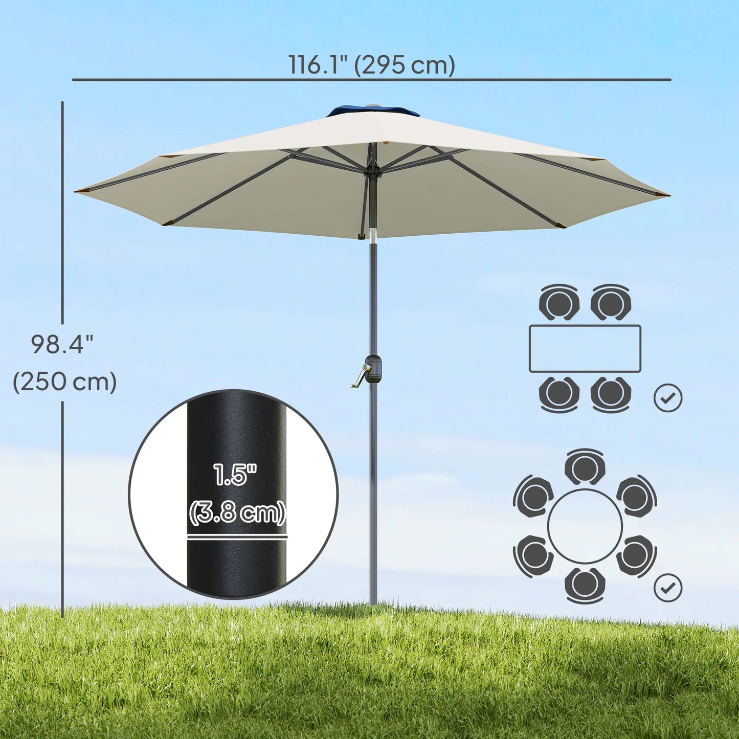 10' x 8' Round Patio Umbrella, Crank Handle, Tilt, Light Grey Sun Umbrellas at Gallery Canada