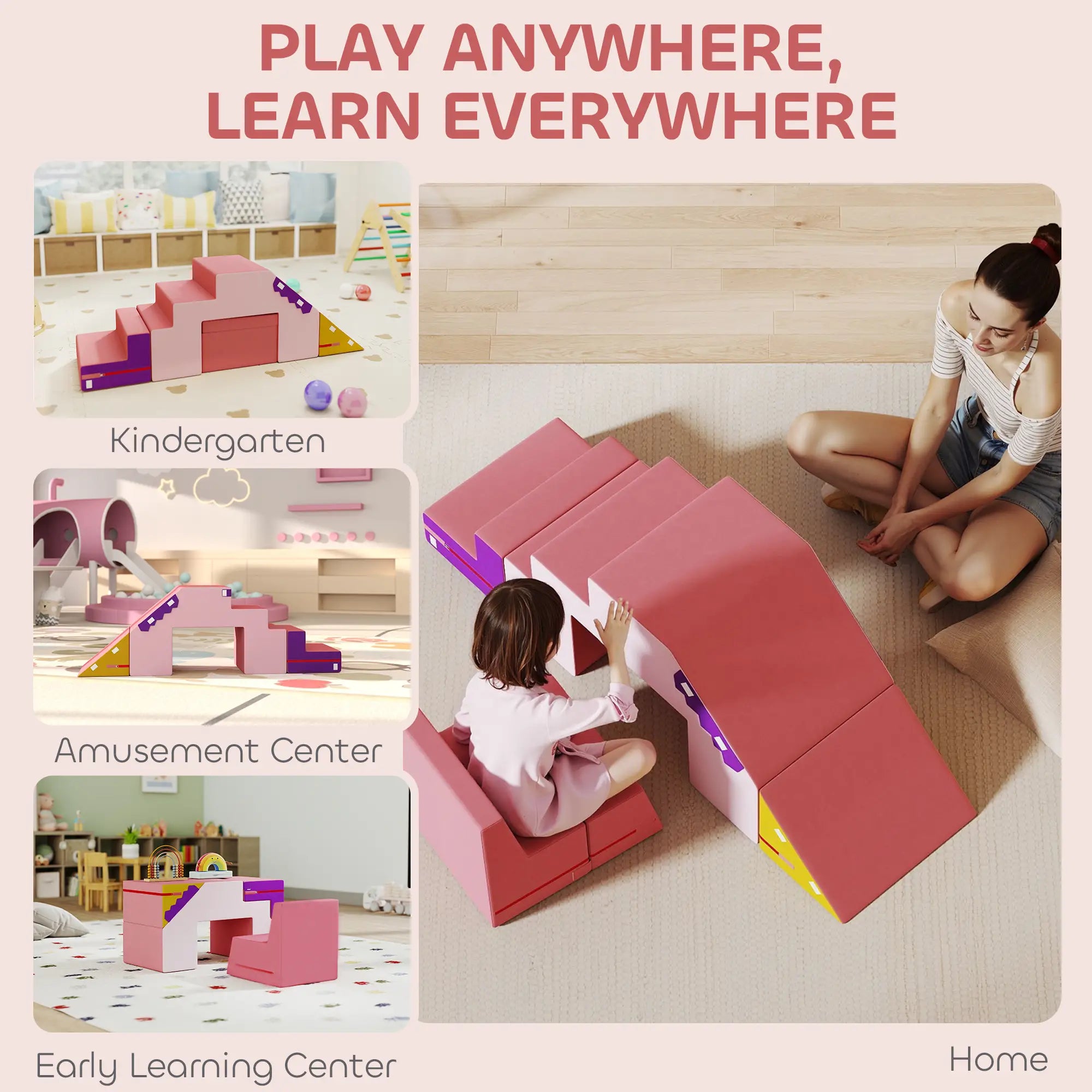 2-Piece Climbing Foam Blocks, Detachable Cover, Indoor PlaySet, Pink Kids Gym & Playmats at Gallery Canada