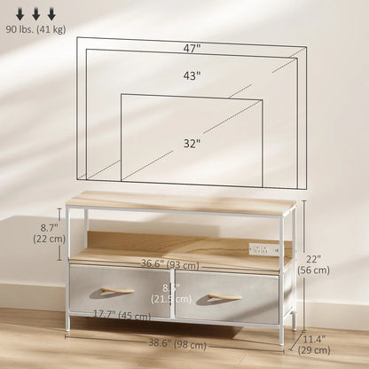 TV Stand With Charging Station, 2 Foldable Drawers, Open Shelf, 47 Inch, Oak TV Stands at Gallery Canada