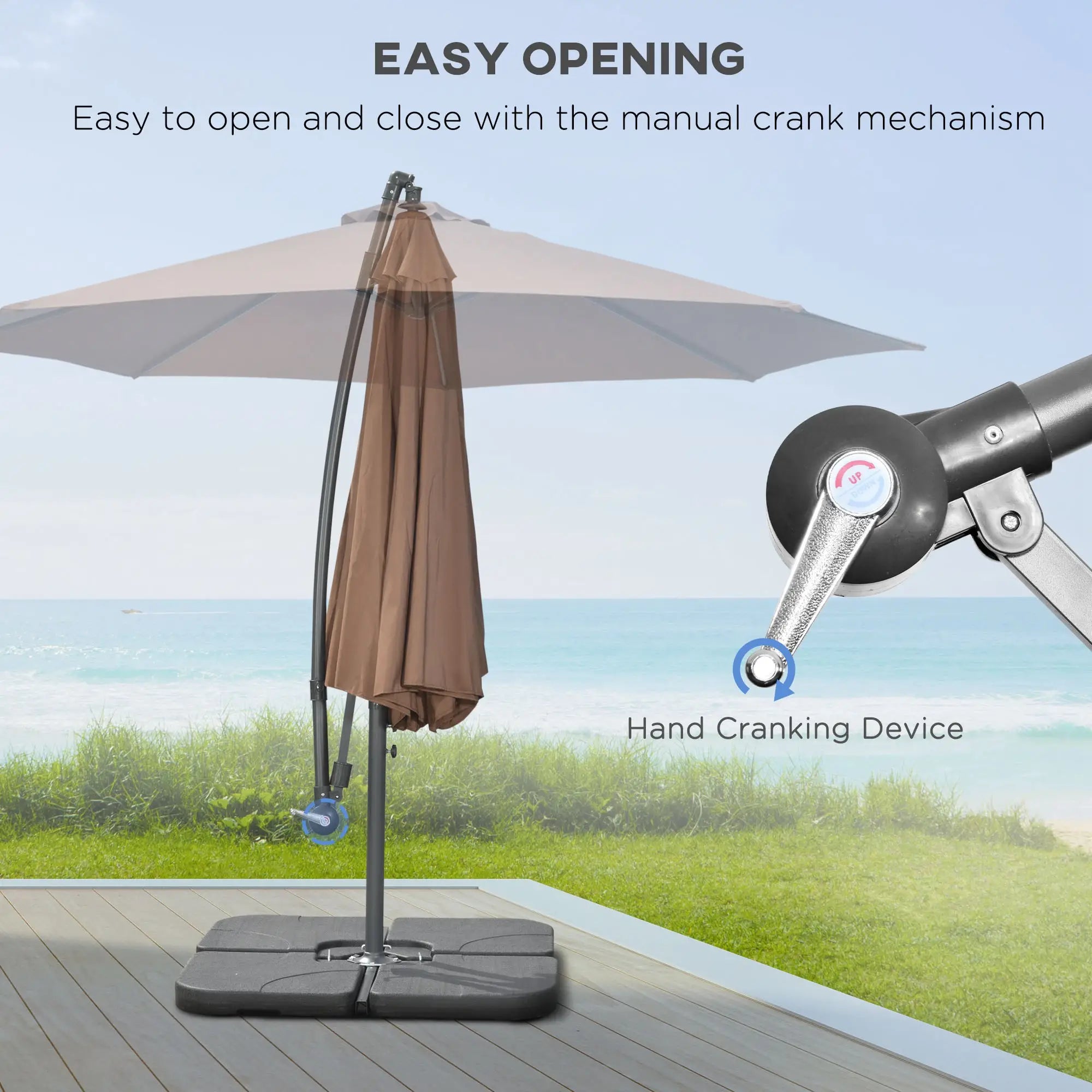 9.6ft Offset Patio Umbrella, Hanging Parasol, Crank, Base Cantilever Umbrellas at Gallery Canada