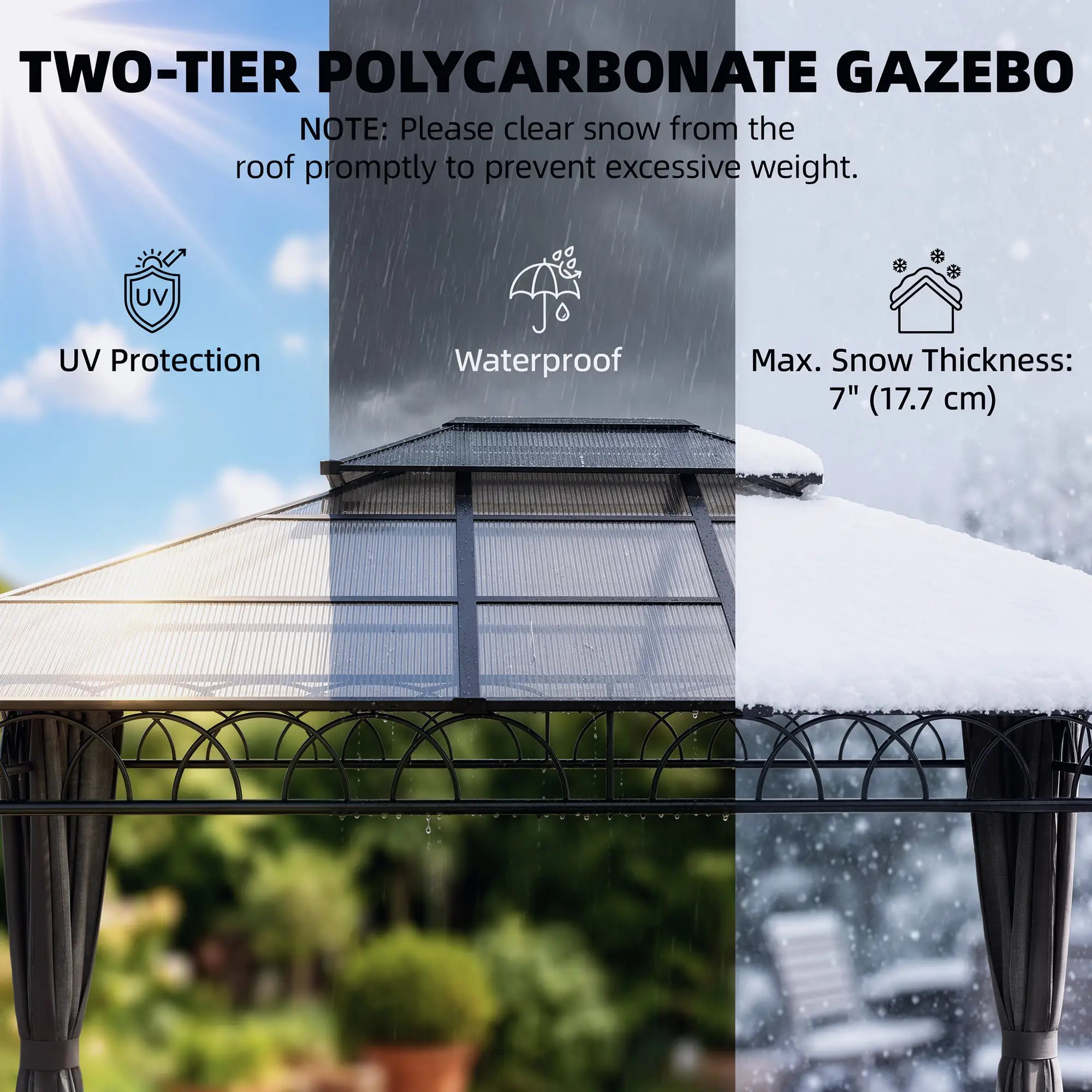 10' x 12' Outdoor Gazebo, Double Roof Hardtop, Polycarbonate Roof, Steel Frame Gazebos at Gallery Canada