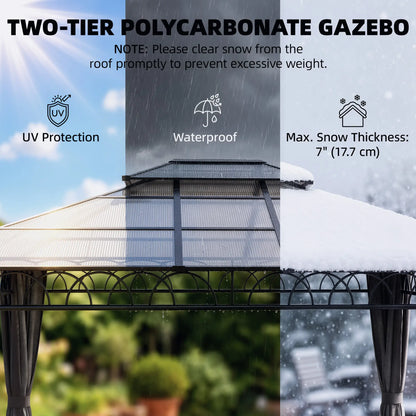 10' x 12' Outdoor Gazebo, Double Roof Hardtop, Polycarbonate Roof, Steel Frame Gazebos at Gallery Canada