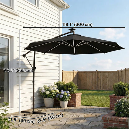 10 ft Offset Patio Umbrella With Solar Light, 360° Rotation, Tilt, Cover, Black Offset Cantilever Umbrellas at Gallery Canada