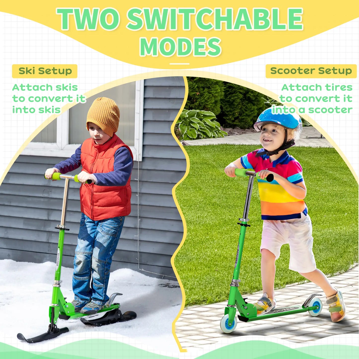 Adjustable Height Snow Scooter Sled for Kids, Over 7 Years, Green Snow Scooters at Gallery Canada