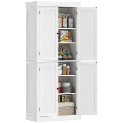 72.5" Freestanding Kitchen Pantry Cabinet, 4 Doors, White Kitchen Pantry Cabinets at Gallery Canada