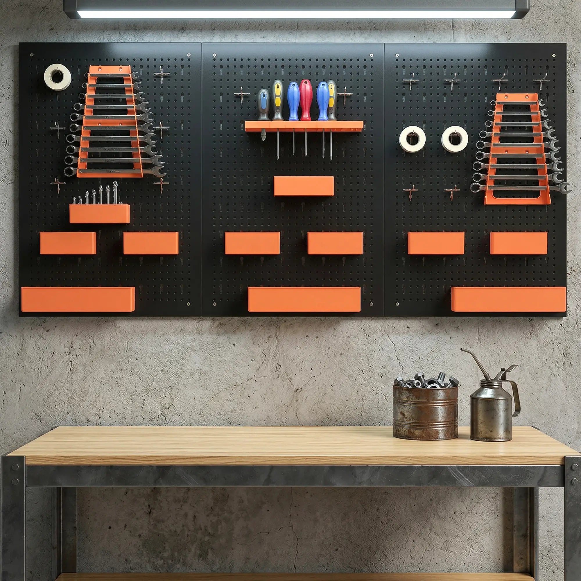 33 Piece Metal Pegboard Panels, Peg Board with 16 Hooks, Bins and Racks, Black and Orange Tool Organizers at Gallery Canada
