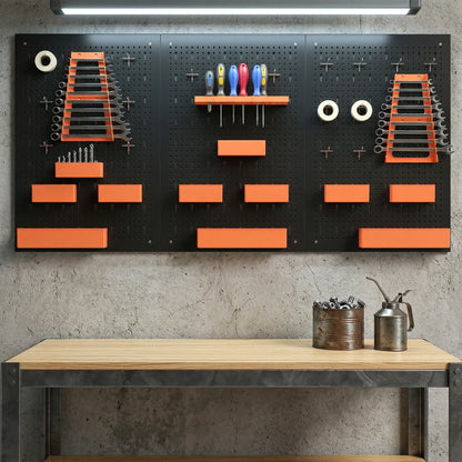 33 Piece Metal Pegboard Panels, Peg Board with 16 Hooks, Bins and Racks, Black and Orange Tool Organizers at Gallery Canada