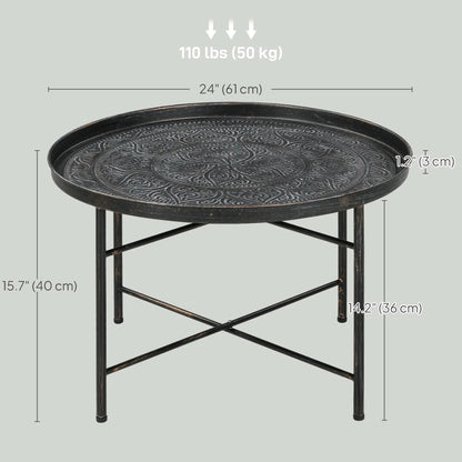 Vintage Coffee Table, 24" Round, Hammered Tray Top, Metal Frame, Pewter Coffee Tables at Gallery Canada