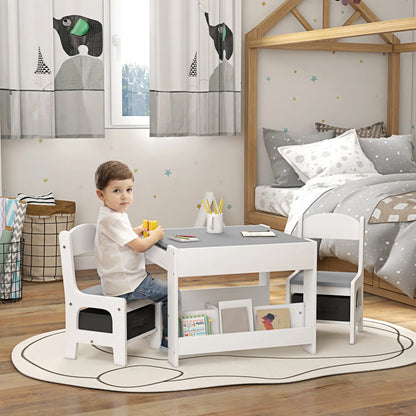 3 Piece Kids Table and Chair Set, Reversible Tabletop, Blackboard, Storage, Grey Kids Table Sets at Gallery Canada