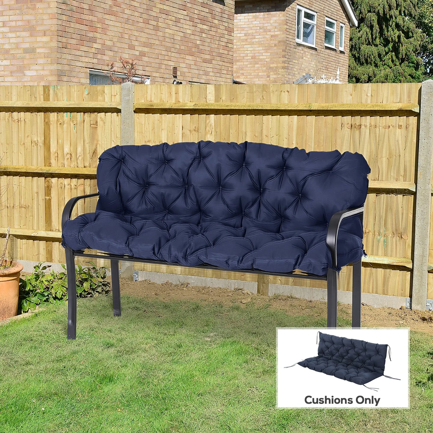 Porch Swing Cushion, Garden Bench Cushion with Backrest, Non-Slip 3-Seater, 59.1" x 38.6", Dark Blue Patio Chair Cushions at Gallery Canada