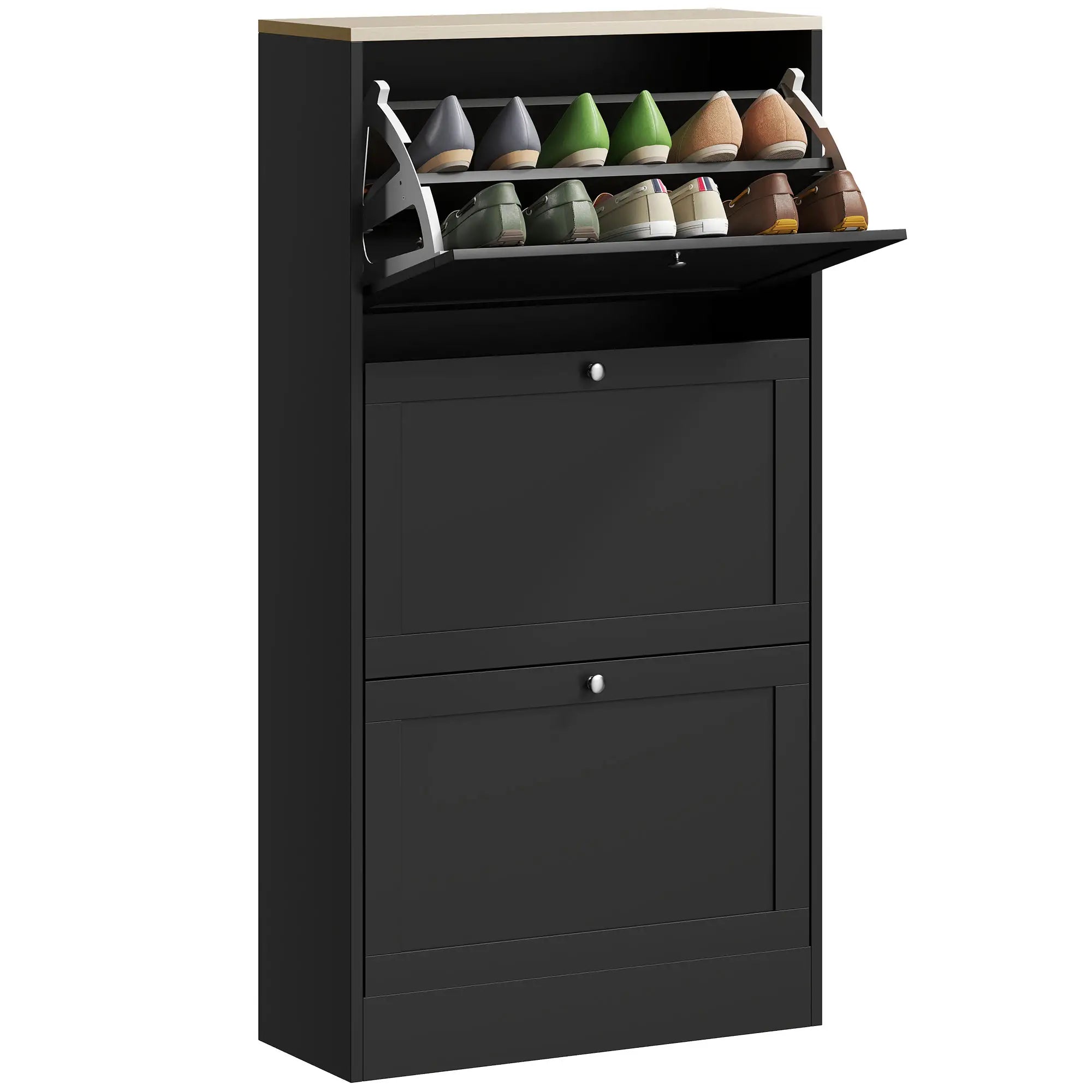 Modern Shoe Storage, 3 Flip Drawers, Adjustable Shelves, 18 Pairs, Black Shoe Storage Cabinets & Racks at Gallery Canada