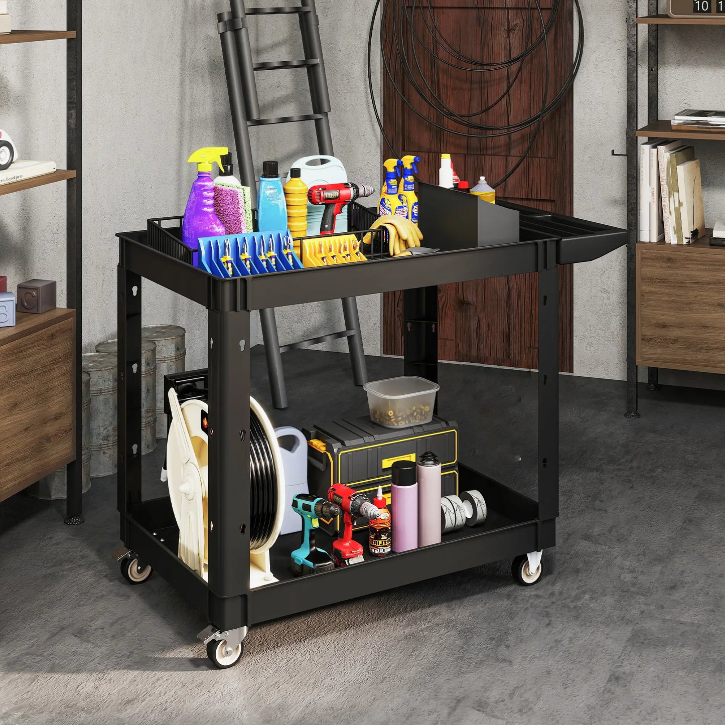 2-Tier Rolling Tool Cart, 500 LBS Capacity Plastic Utility Cart, Black Tool Organizers at Gallery Canada
