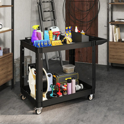 2-Tier Rolling Tool Cart, 500 LBS Capacity Plastic Utility Cart, Black Tool Organizers at Gallery Canada