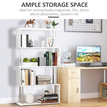 5-Tier Geometric Wooden Bookcase, S-Shaped Storage, White Display Bookshelves at Gallery Canada