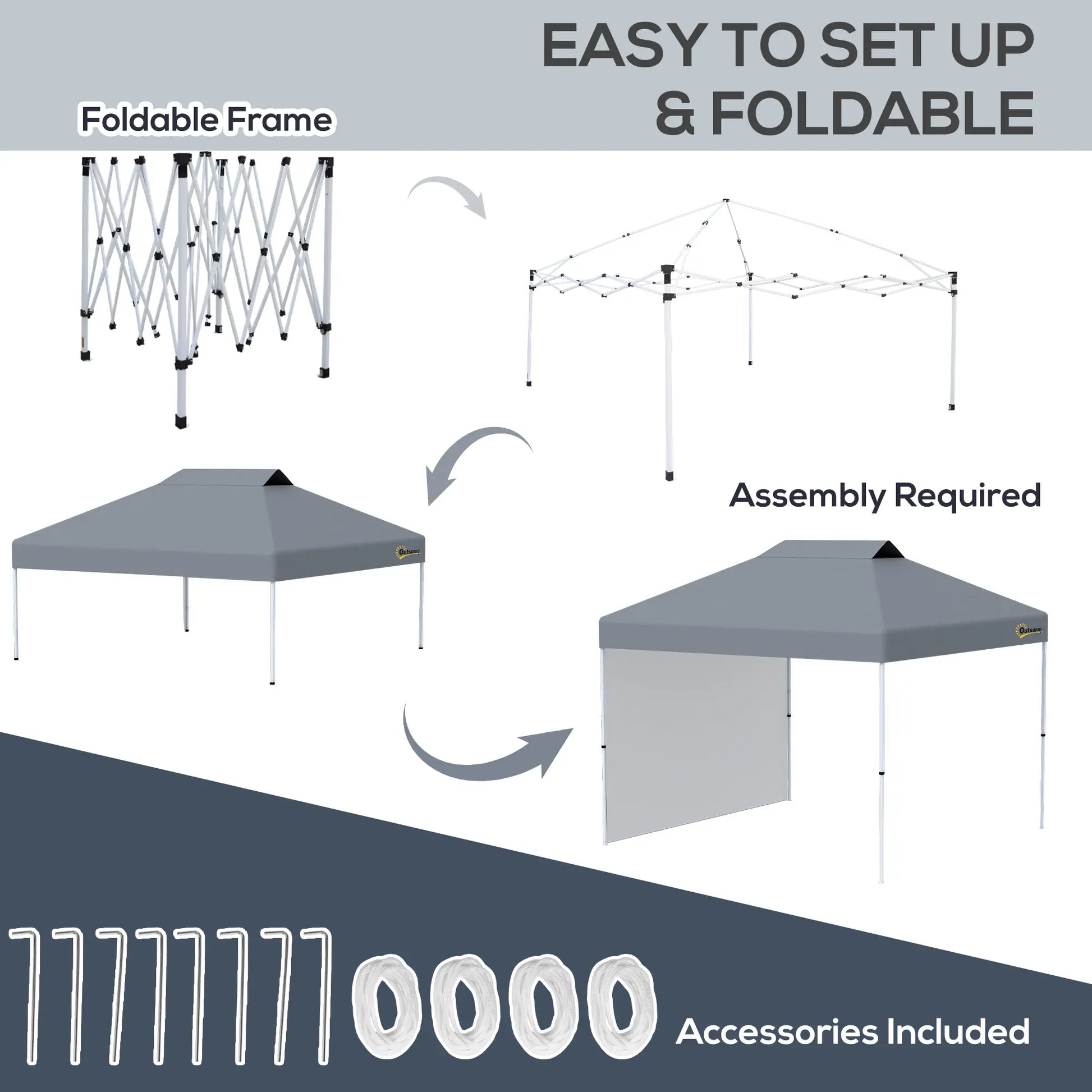 10' x 10' Pop Up Canopy Tent, Adjustable Height, 1 Sidewall, Wheeled Bag, Grey Pop Up Canopies at Gallery Canada