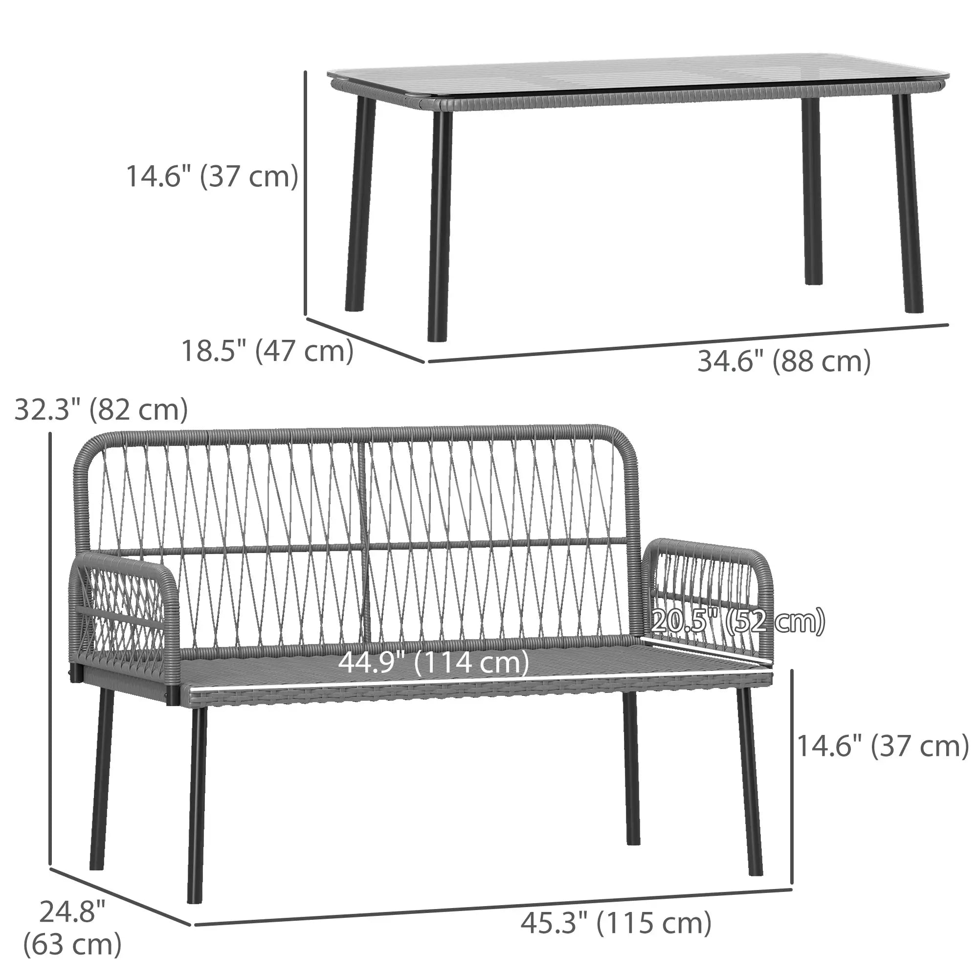 2-Piece Wicker Patio Set, Small Loveseat with Glass Table, Light Grey Patio Furniture Sets at Gallery Canada
