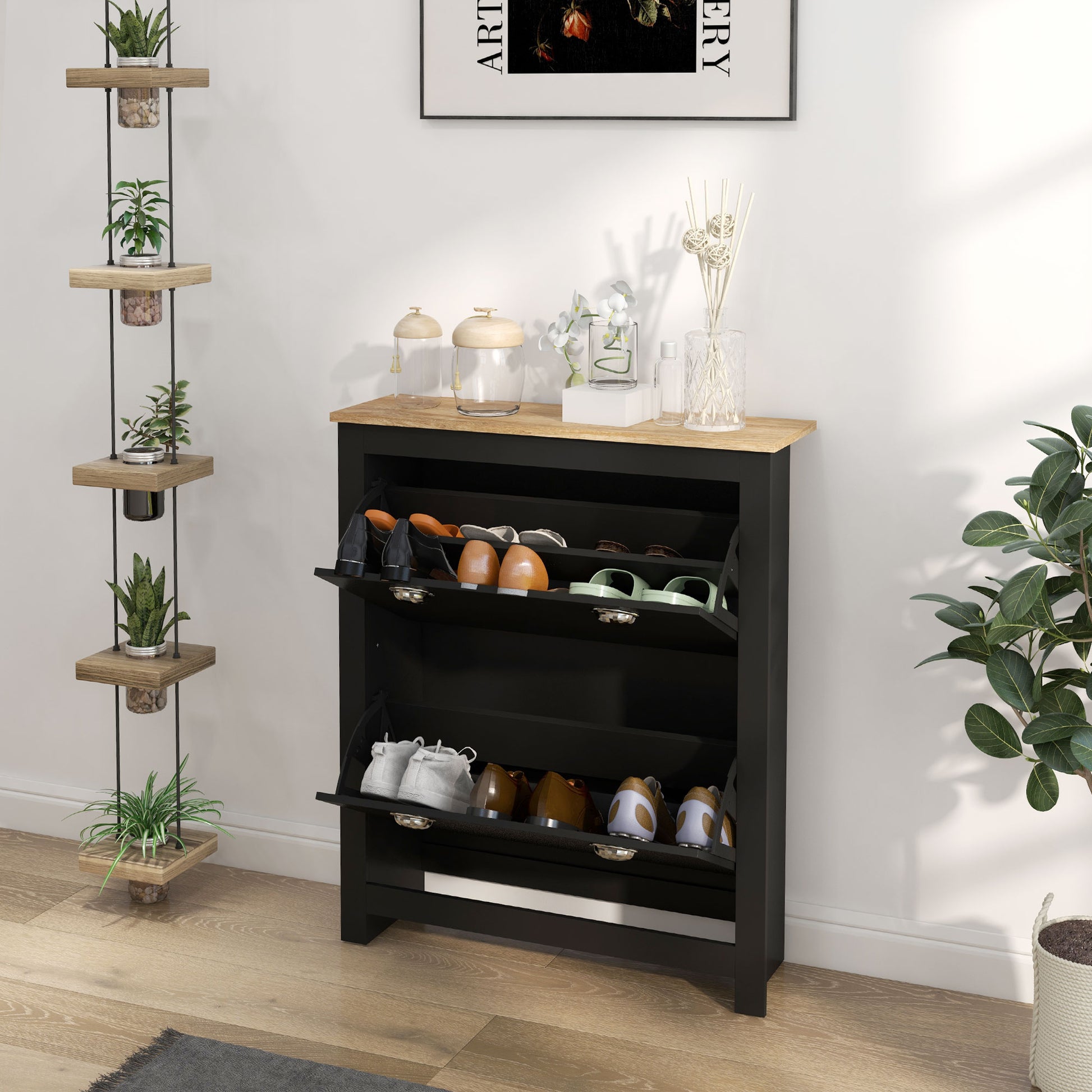 Entryway Shoe Cabinet with 2 Flip Drawers and Adjustable Shelves, 12 Pair Shoe Storage Organizer for Hallway, Black at Gallery Canada