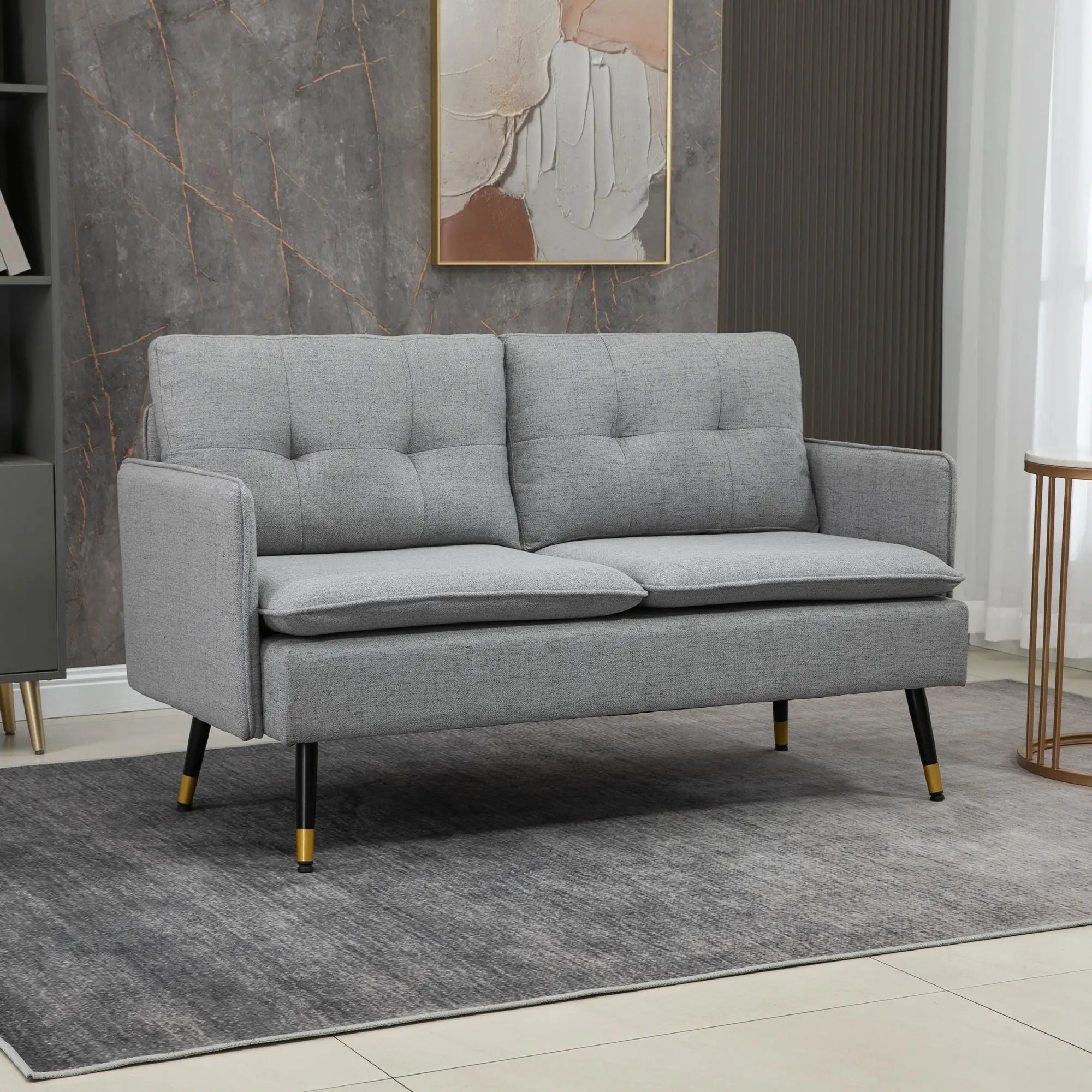Linen Loveseat Sofa With Steel Legs, 55 Inch, Grey 2-Seater Sofas at Gallery Canada