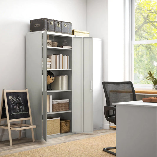 71" Tall Garage Cabinet, Metal Storage, 2 Doors, 4 Adjustable Shelves, White Office Cabinets & Cupboards White at Gallery Canada