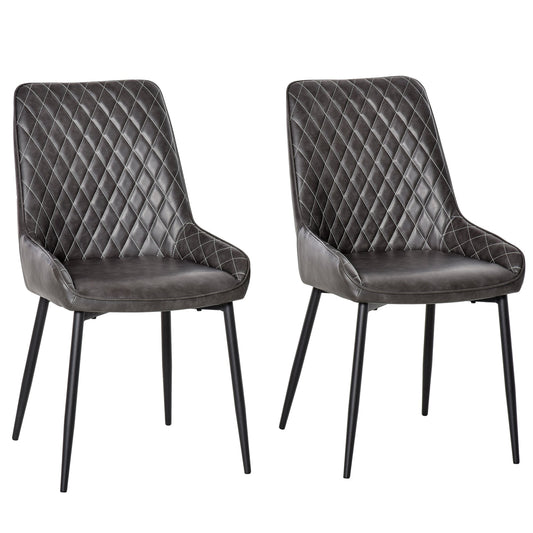Retro Dining Chair Set of 2, PU Leather Upholstered Side Chairs for Kitchen Living Room with Metal Legs, Grey at Gallery Canada