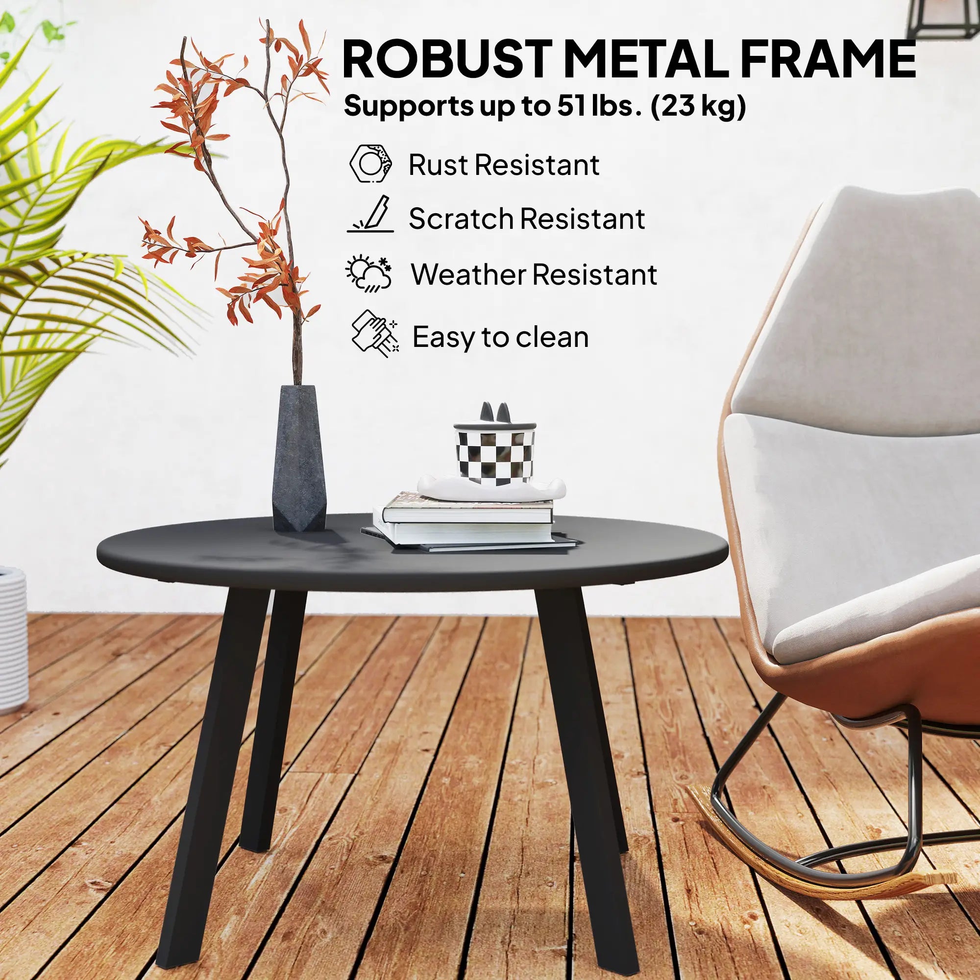 Round Outdoor Side Table, Metal Frame, Non-Slip Foot Pads, Black Patio Side Tables at Gallery Canada