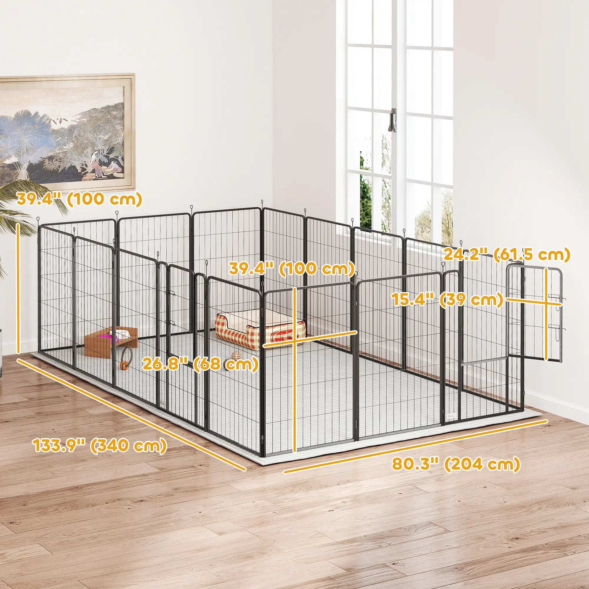 16 Panels Dog Playpen with Straps, Portable &; DIY, for Large Dogs, for Yard, RV, Camping, Garden, 39