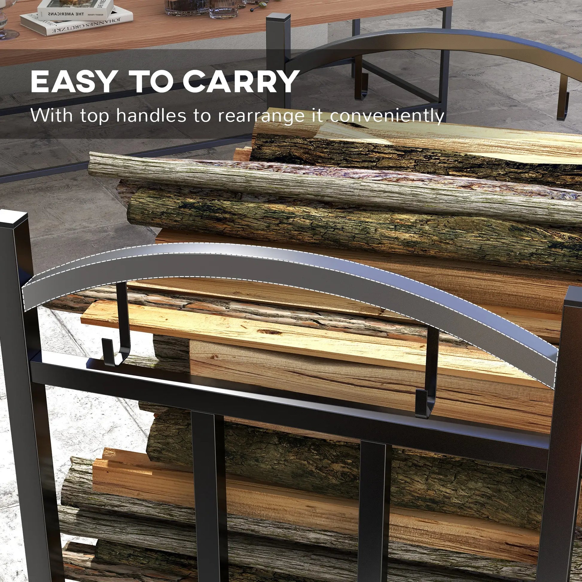 3-Tier Firewood Rack, Heavy Duty Wood Storage, Black Firewood Racks at Gallery Canada