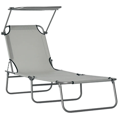Outdoor Lounge Chair, Adjustable Folding Chaise, Sun Shade, Light Grey Lounger Chairs at Gallery Canada