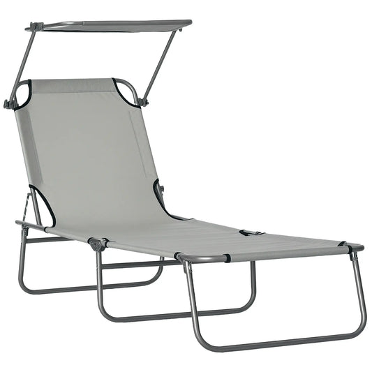 Outdoor Lounge Chair, Adjustable Folding Chaise, Sun Shade, Light Grey Lounger Chairs Light Grey at Gallery Canada