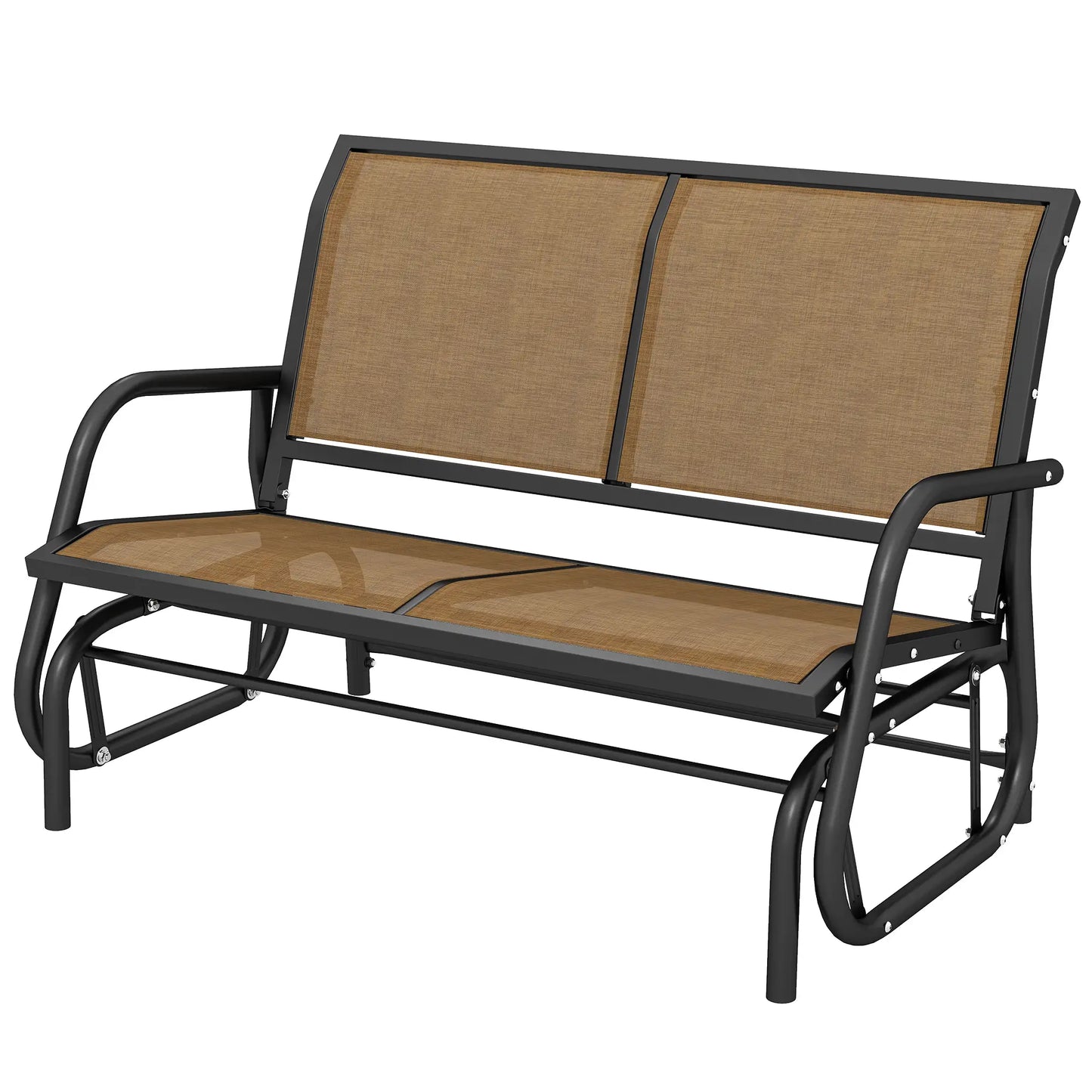 Outdoor Steel Glider Bench, Sling Fabric Swing Chair, Brown Outdoor Gliders at Gallery Canada
