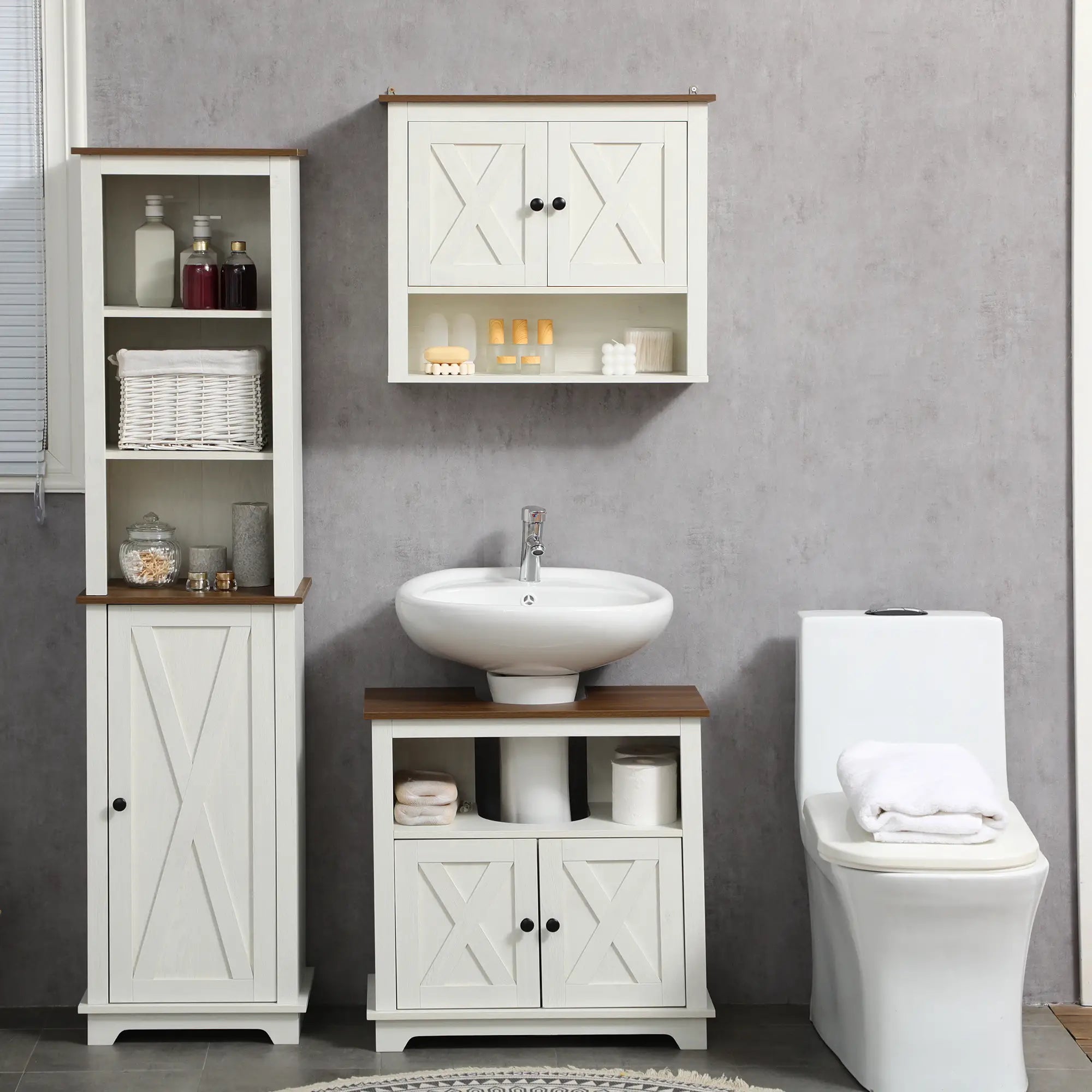 Farmhouse Bathroom Sink Cabinet, Double Door Storage, White Bathroom Cabinets at Gallery Canada