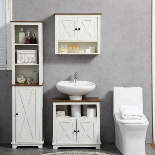 Farmhouse Bathroom Sink Cabinet, Double Door Storage, White