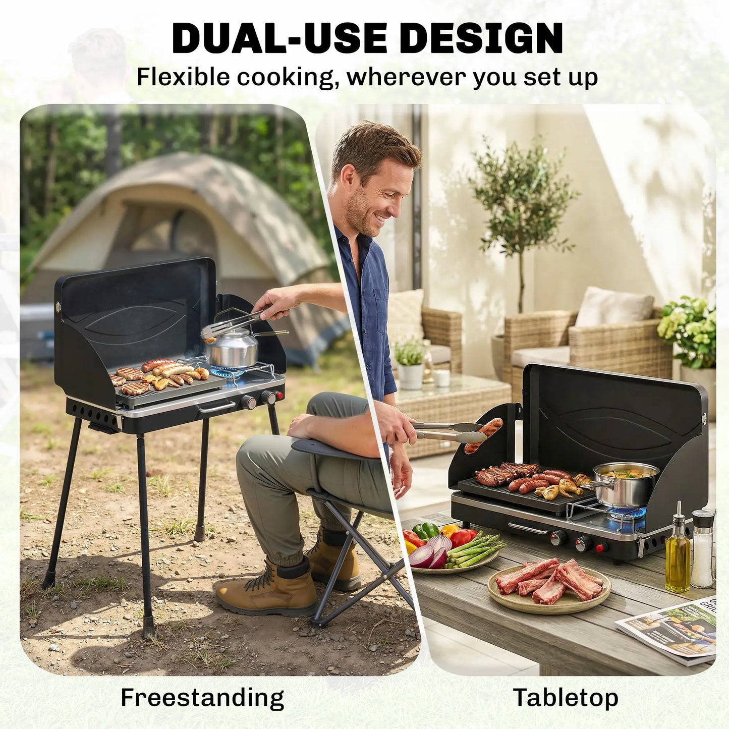Camping Stove Gas Griddle Combo, 20,000 BTU, Portable, Black Propane Gas Grills at Gallery Canada