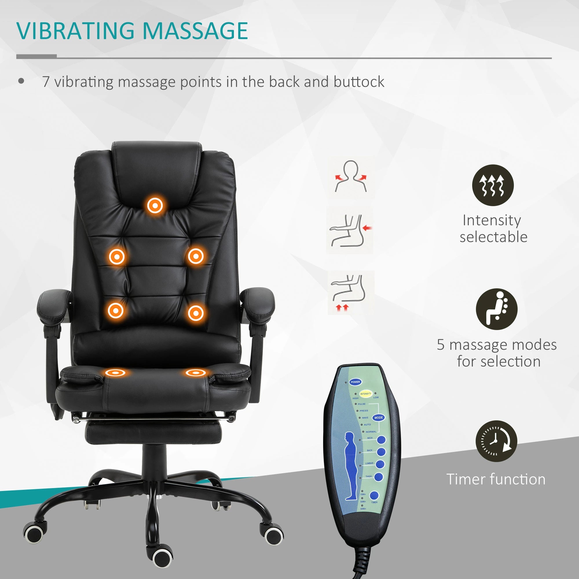 7-Point Vibrating Massage Chair, Reclining Office Chair, Footrest, Black Massage Chairs at Gallery Canada