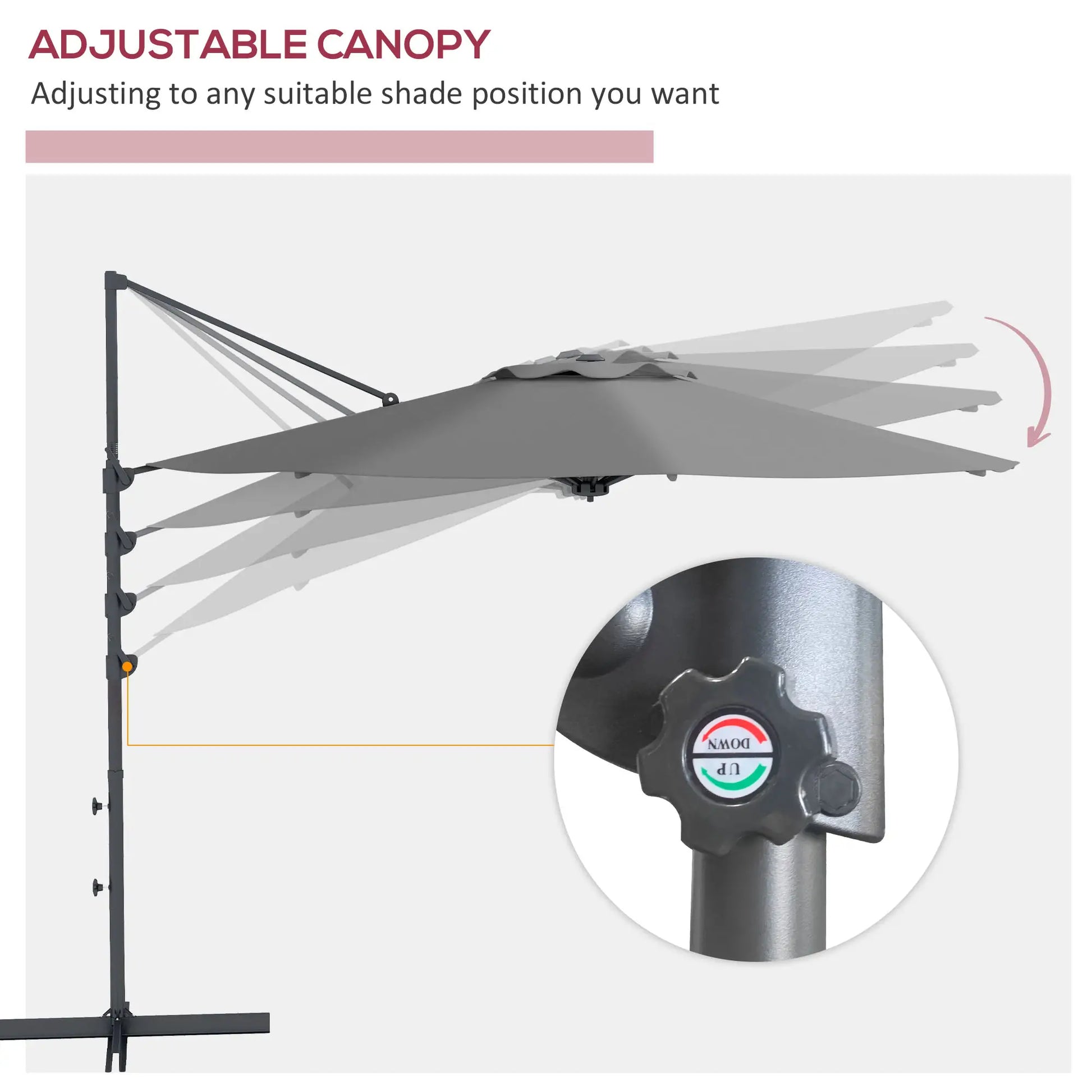 10 FT Cantilever Umbrella, Aluminum, 360° Rotation, Crank, Tilt, Grey Cantilever Umbrellas at Gallery Canada